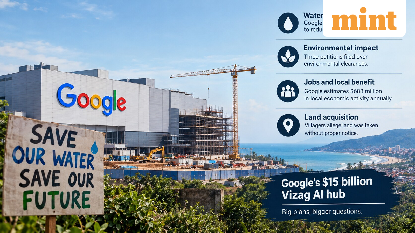 Google defends $15 billion Vizag AI hub as water fears, land disputes and protests put project under scrutiny — Mint India, Orono Technology news